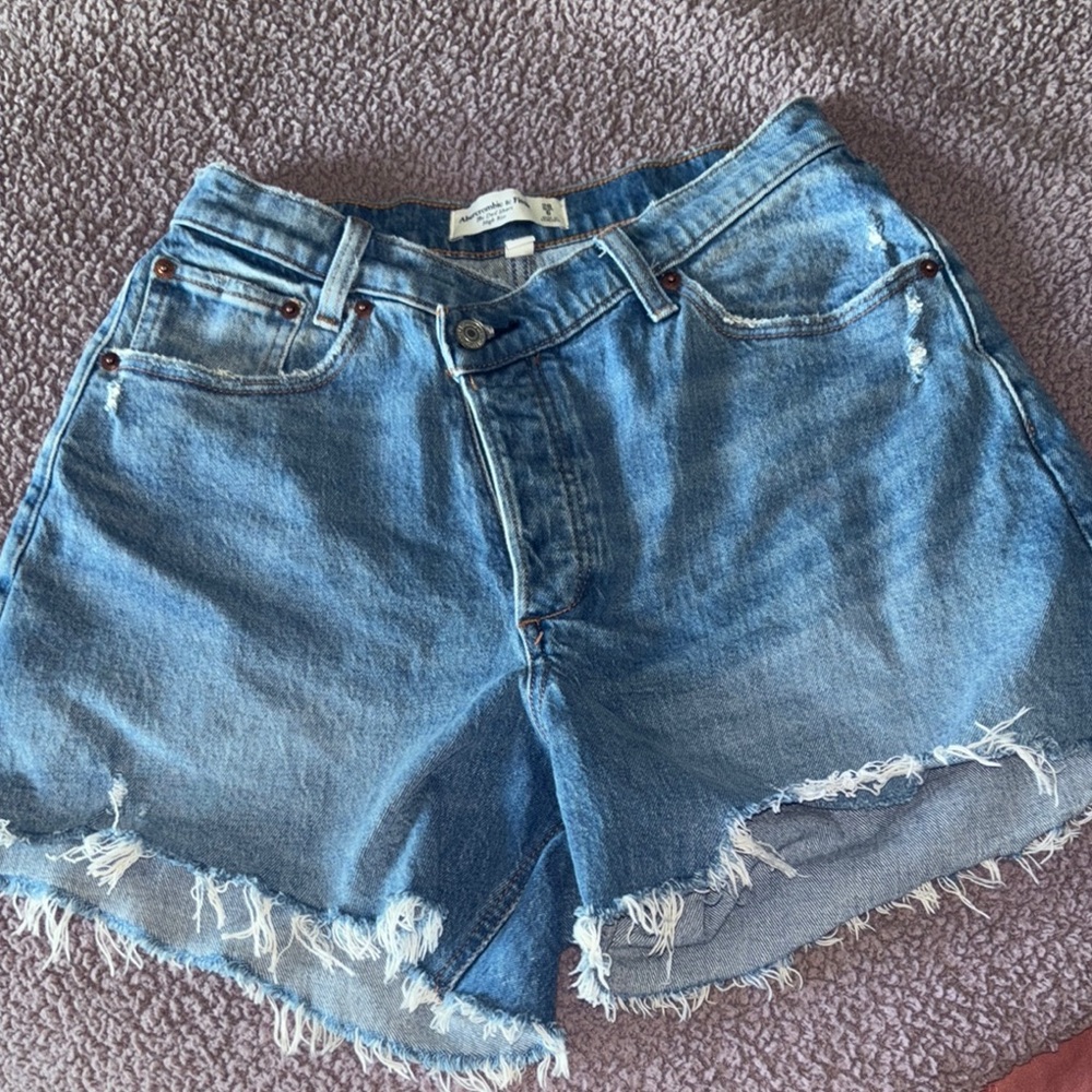 Abercrombie & Fitch Blue Jean Shorts High-Waisted Distressed
